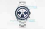 Swiss Replica Omega Speedmaster White & Blue Chronograph Dial Blue Bezel SS Watch 44MM